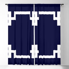 Greek Key Square White On Navy Blue Blackout Curtain