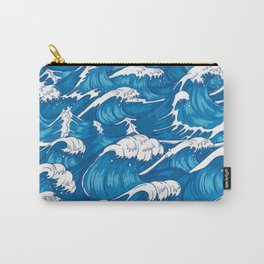 Blue raging waves Carry-All Pouch | Raging, Ocean, Blue, Wave, Stormy, Coast, Tide, Graphicdesign, Nature, High Tide 