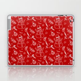 Red and White Christmas Snowman Doodle Pattern Laptop Skin
