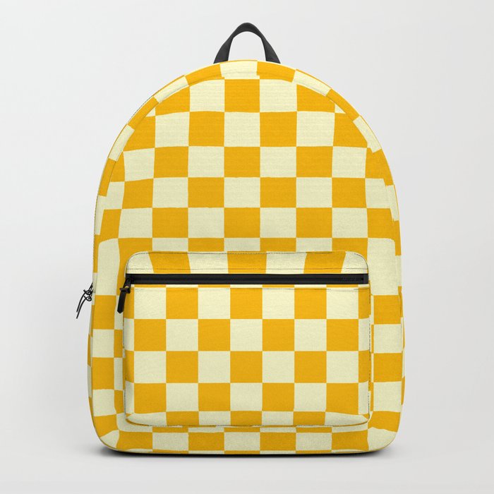 Cream Yellow and Amber Orange Checkerboard Backpack by