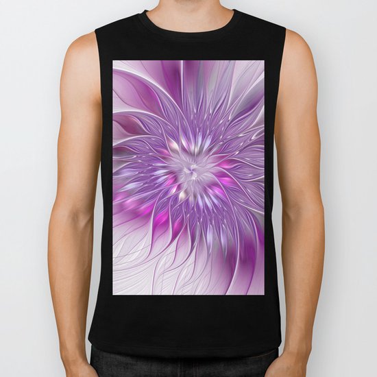 Pink Flower Passion, Abstract Fractal Art Biker Tank