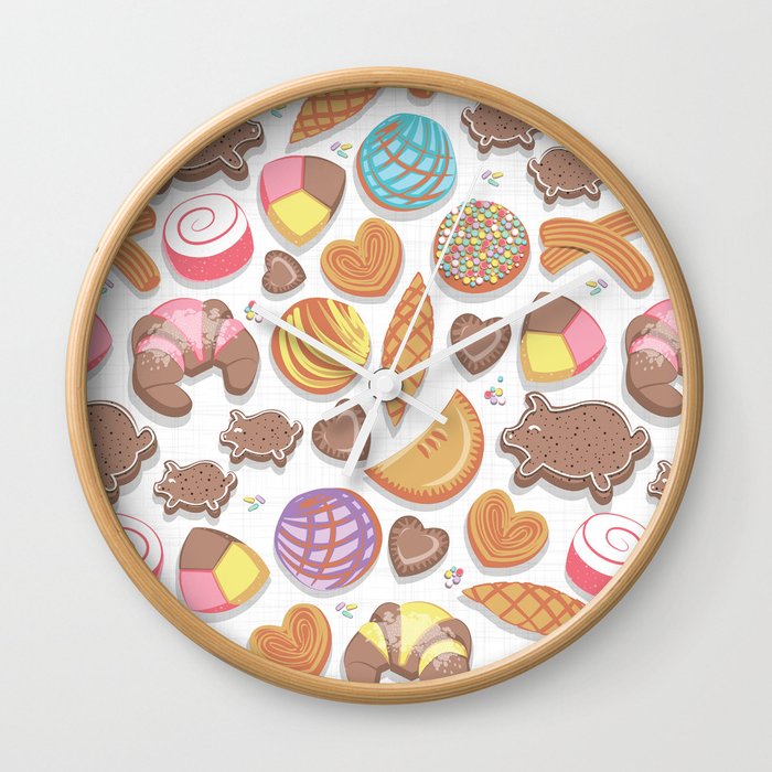 Mexican Sweet Bakery Frenzy White Background Pastel Colors Pan Dulce Wall Clock By Selmacardoso Society6