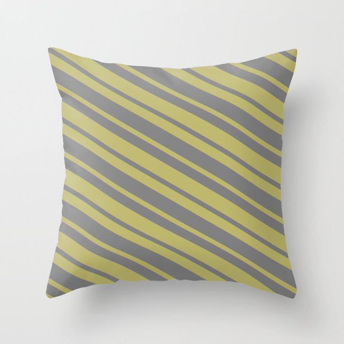 Dark Khaki & Gray Colored Lined/Striped Pattern Throw Pillow