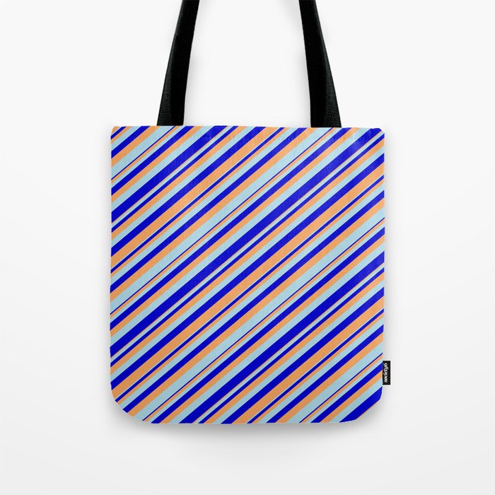 Brown, Light Blue, and Blue Colored Lines Pattern Tote Bag
