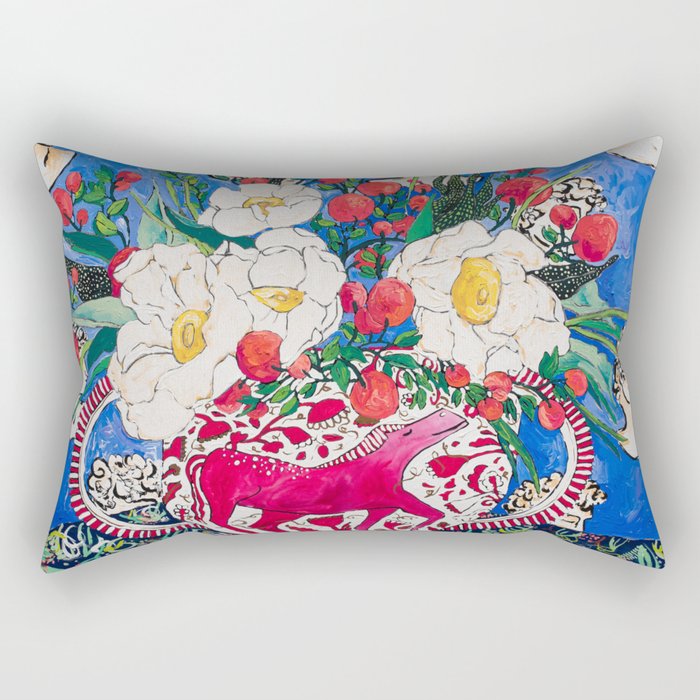 Horse Urn with Tiny Apples and Matilija Queen of California Poppies Floral Still Life Rectangular Pillow