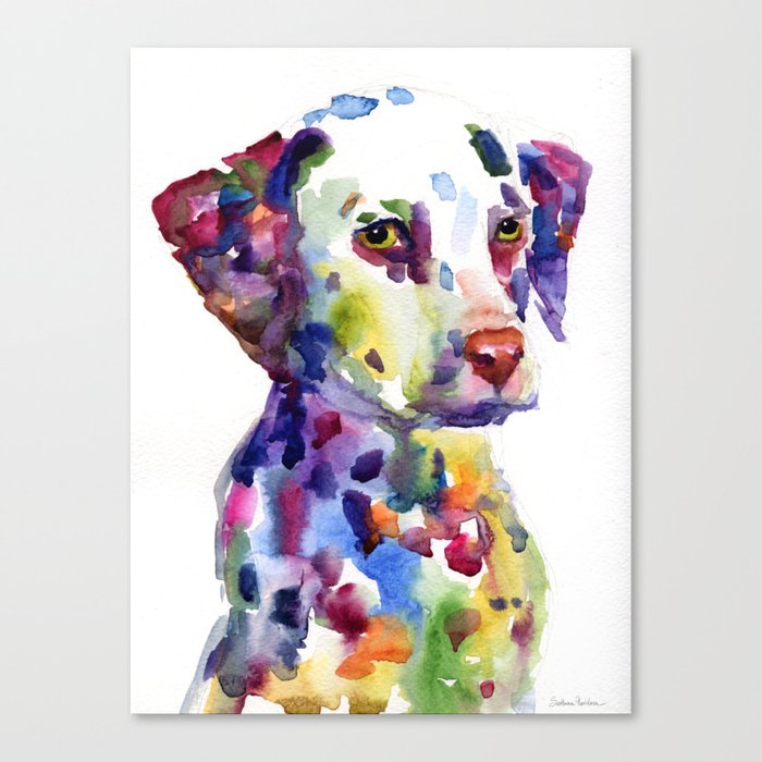 Colorful Watercolor Dalmatian Dog Puppy Portrait Painting Art Print Svetlana Novikova Canvas Print By Svetlananovikova Society6