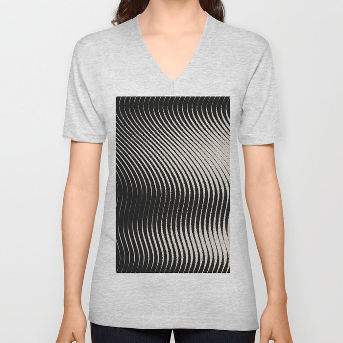 Black and White Pattern Line Stripe Texture V Neck T Shirt