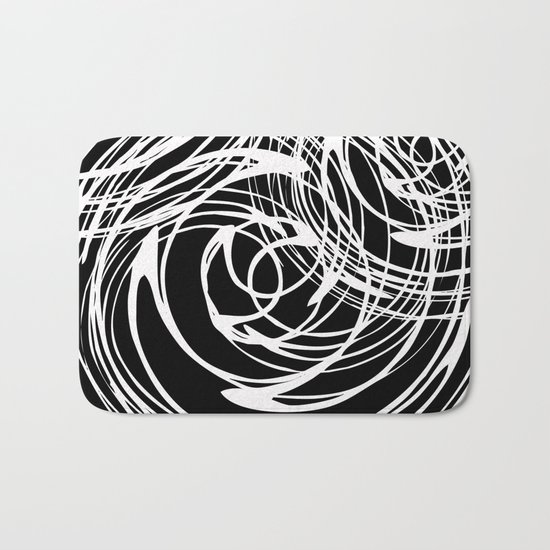 Abstract white pattern on a black background . Bath Mat