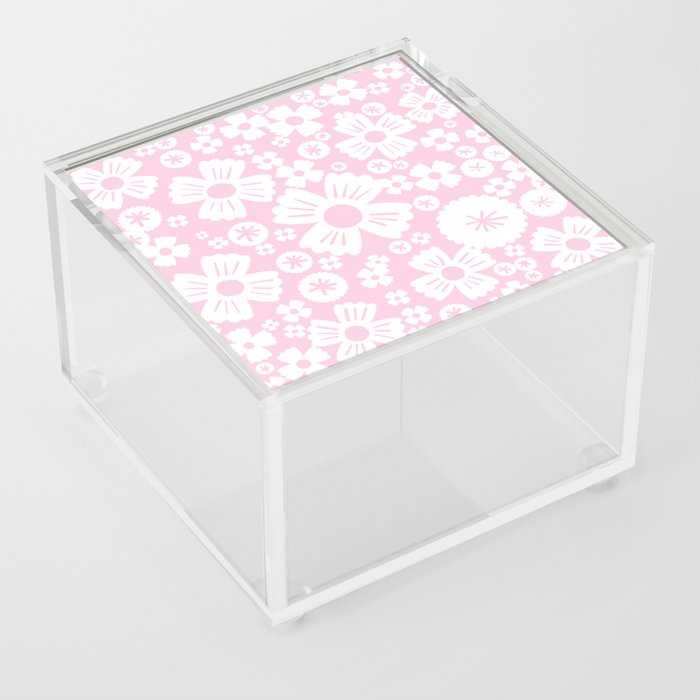 Pastel Pink and White Daisy Flowers Acrylic Box