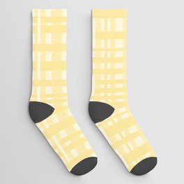 Woven Plaid Pattern in Pale Pastel Mustard Yellow Socks