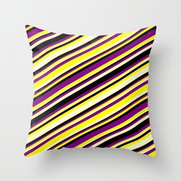 [ Thumbnail: Purple, Yellow, Light Yellow & Black Colored Lines/Stripes Pattern Throw Pillow ]