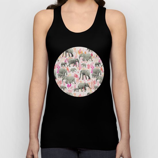 Sweet Elephants in Pink, Orange and Cream Unisex Tank Top