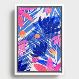 Breezy Tropics Blue Floral Design Framed Canvas