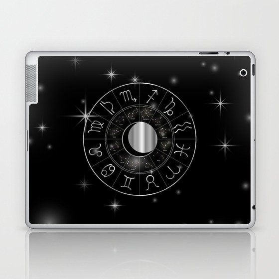 Zodiac astrology wheel Silver astrological signs with moon and stars Laptop & iPad Skin
