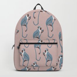 Vervet monkey with pomegranate Backpack | Pink, Monkeys, Ape, Graphicdesign, Vervet, Pattern, Tail, Girly, Digital, Blue 