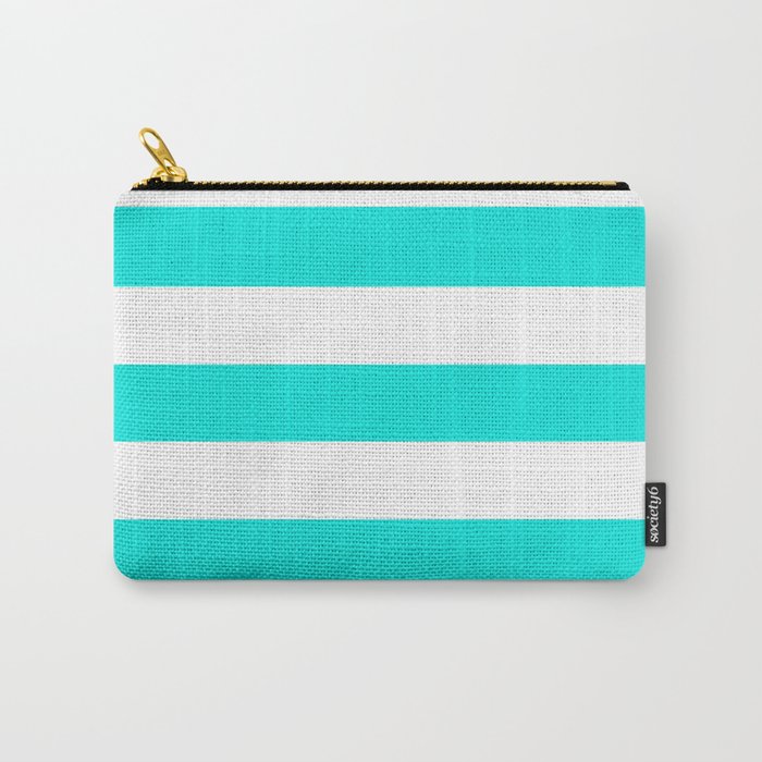 Bright turquoise - solid color - white stripes pattern Carry-All Pouch