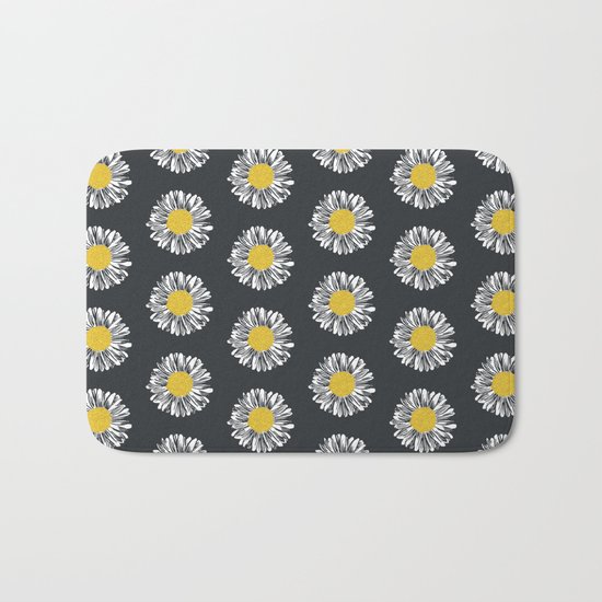 Daisy pattern basic flowers floral blossom botanical print charlotte winter dark color Bath Mat