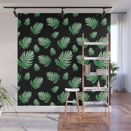Wonderful Colocasia Plant Indoor House Plant Pattern On Black Wall Mural