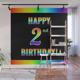 [ Thumbnail: Fun, Colorful, Rainbow Spectrum “HAPPY 2nd BIRTHDAY!” Wall Mural ]