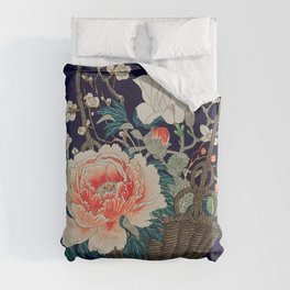 Flower Basket - Japanese Vintage Woodblock Print Art Duvet Cover