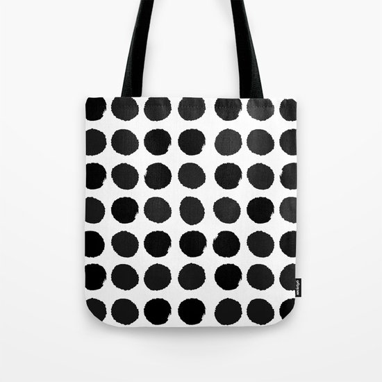 Black and white minimal paint brush painterly dots polka dots minimal modern dorm college painting Tote Bag