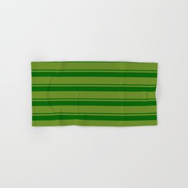 [ Thumbnail: Dark Green & Green Colored Pattern of Stripes Hand & Bath Towel ]