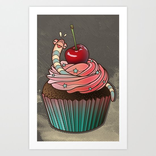 SWEET WORMS 1 - cupcake Art Print