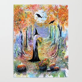 "Autumn Forest" Witch in colorful forest Poster