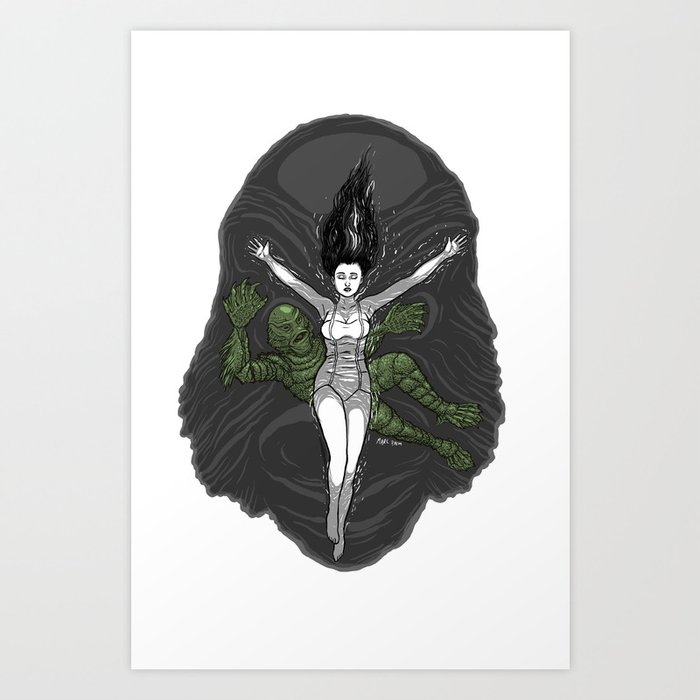 Swimming with the Creature Art Print