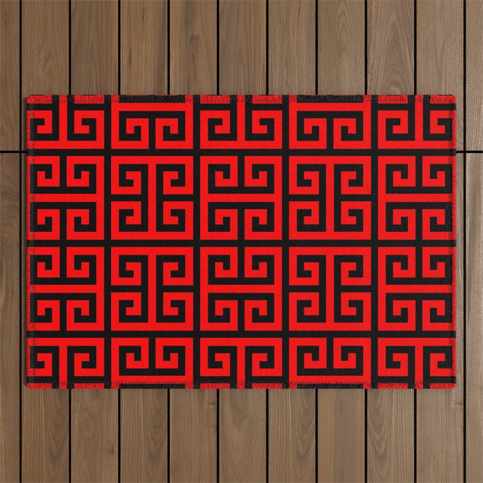 Greek Key (Black & Red Pattern) Outdoor Rug