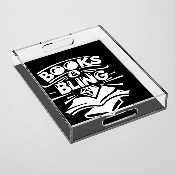 Books And Bling Cute Girly Kids Illustration Acrylic Tray