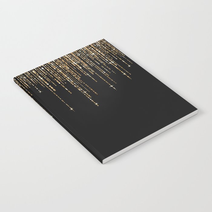 Luxury Chic Black Gold Sparkly Glitter Fringe Notebook