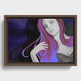 Neon Pop Portrait - Ink Woman Framed Canvas