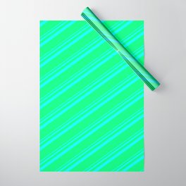 [ Thumbnail: Aqua & Green Colored Lines Pattern Wrapping Paper ]
