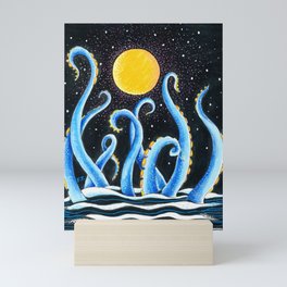Blue Tentacles Starry Night Moon Mini Art Print