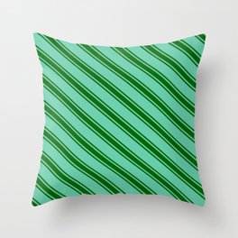 [ Thumbnail: Aquamarine & Dark Green Colored Stripes/Lines Pattern Throw Pillow ]