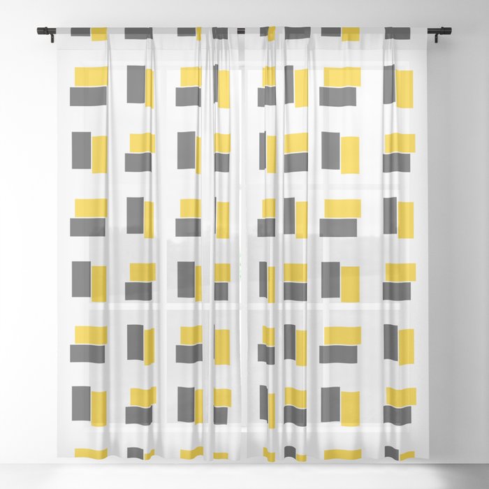 Minimal Black and Yellow Rectangles Sheer Curtain
