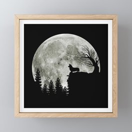 corgi on mountain blood moon halloween Framed Mini Art Print