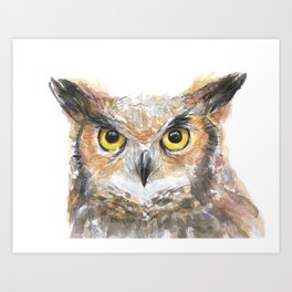Owl Great Horned Owl Watercolor Art Print