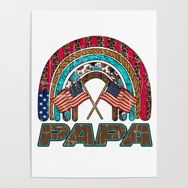 Papa american flags Fathersday 2022 gifts Poster
