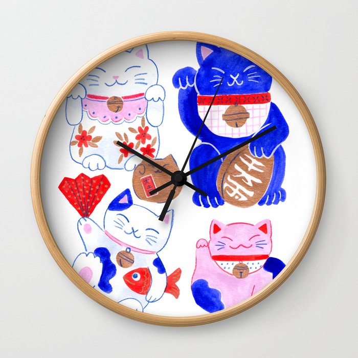 Maneki Neko Lucky Cats Wall Clock