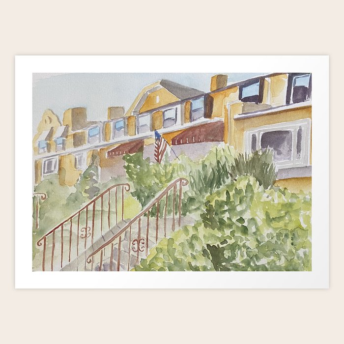 Watercolor Neighborhood Row Art Print by Miranda Society6