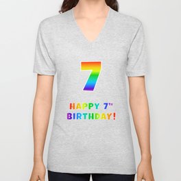 [ Thumbnail: HAPPY 7TH BIRTHDAY - Multicolored Rainbow Spectrum Gradient V Neck T Shirt V-Neck T-Shirt ]