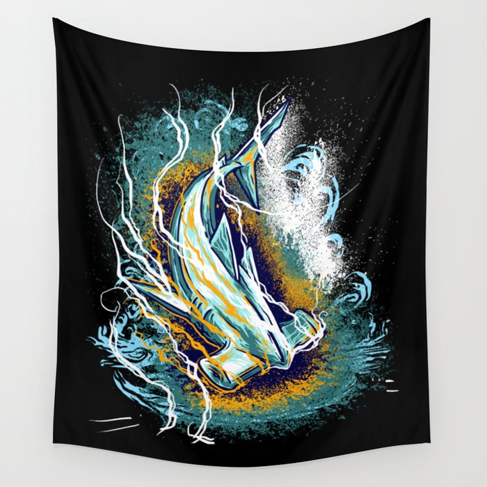 Hammer Shark Illustration Wall Tapestry