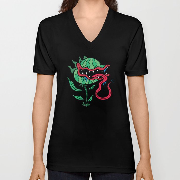 Carnivorous Plant cartoon plant with sharp teeth V Neck T Shirt