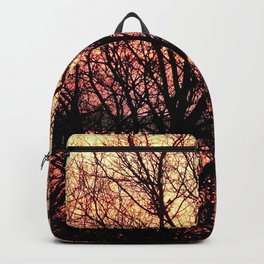 Winter Trees on Fiery Sunset Lake Backpack