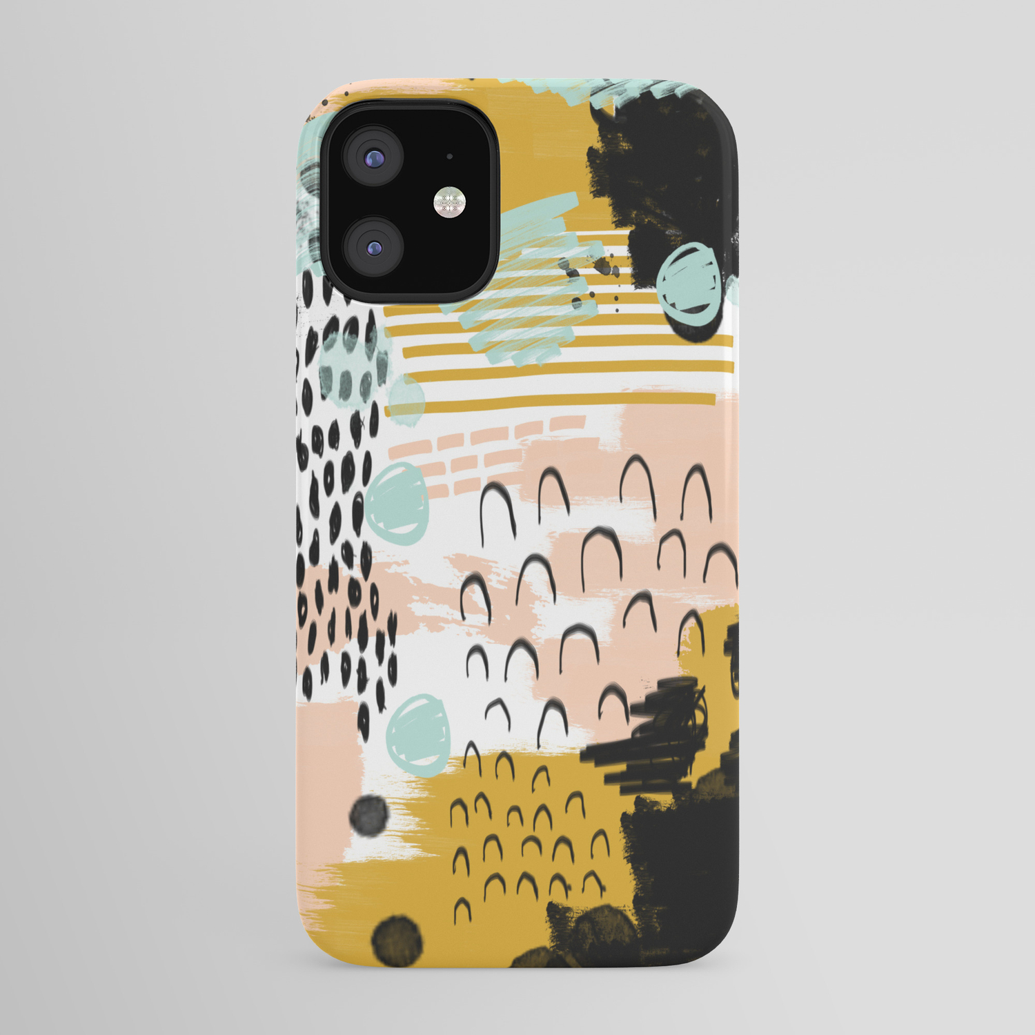 Ames Abstract Painting In Free Style With Modern Colors Navy Gold Blush White Mint Iphone Case By Charlottewinter Society6