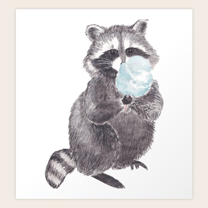 Raccoon with cotton candy Art Print by Marcus and his friends Society6