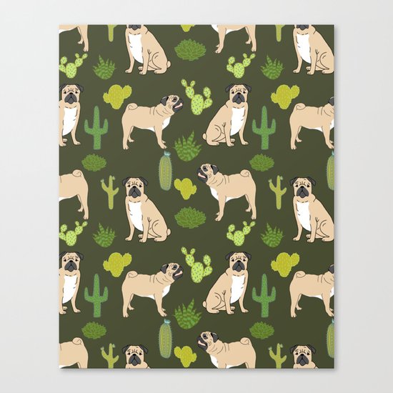 Pug Cactus succulent southwest cute children fur baby pug dog art pet portrait funny animals Canvas Print