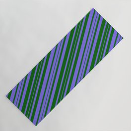 [ Thumbnail: Medium Slate Blue and Dark Green Colored Striped Pattern Yoga Mat ]